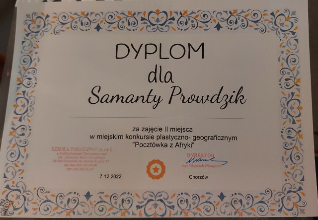 Dyplom Samanty Prawdzik.