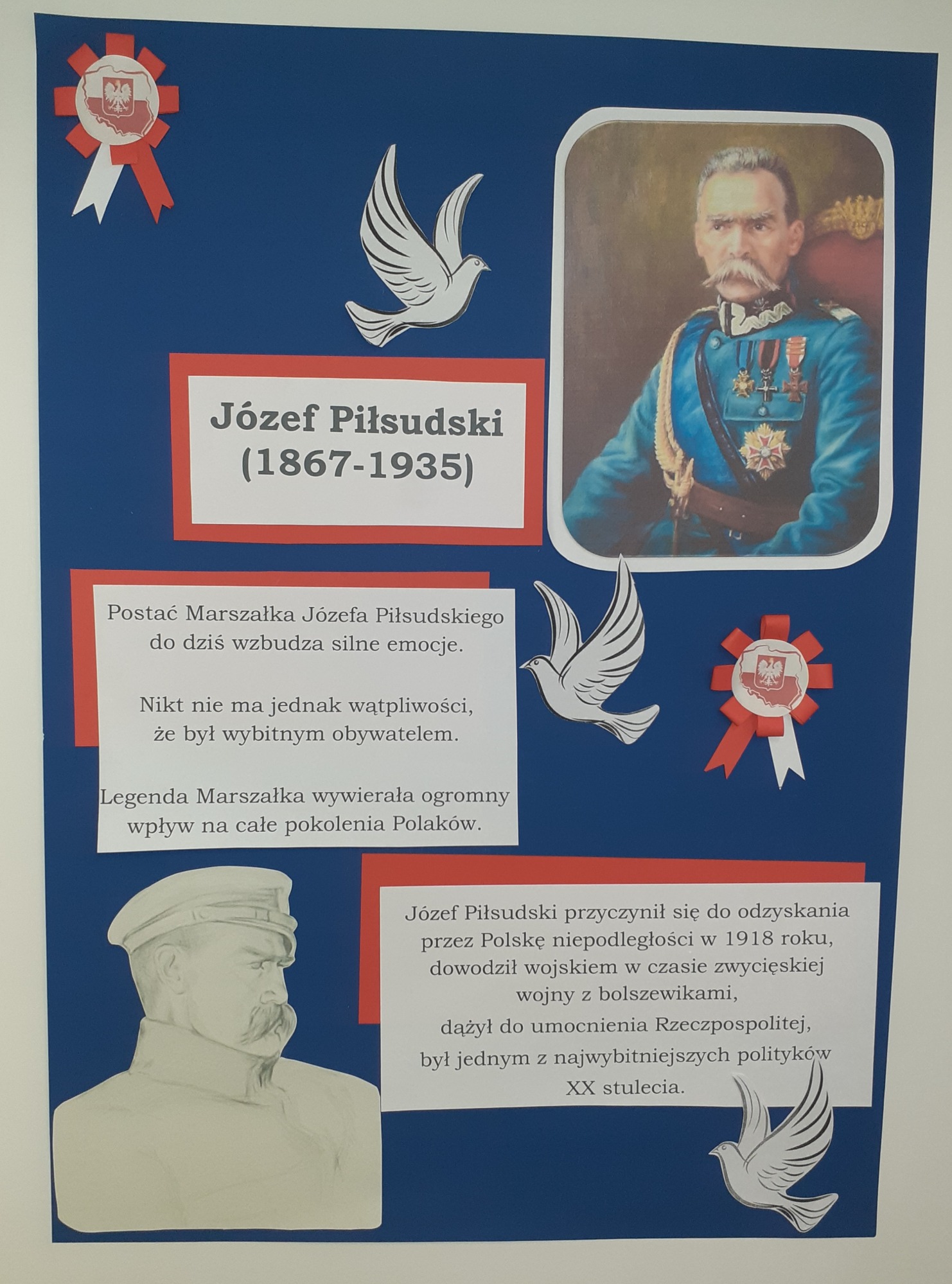 Plakat przygotowany przez uczniów klasy 4a przedstawiający postać wybitnego Polaka.