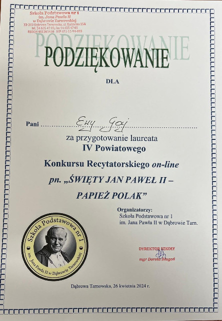 Powiatowy Konkurs Recytatorski "Święty Jan Paweł II - Papież Polak" - Obrazek 6