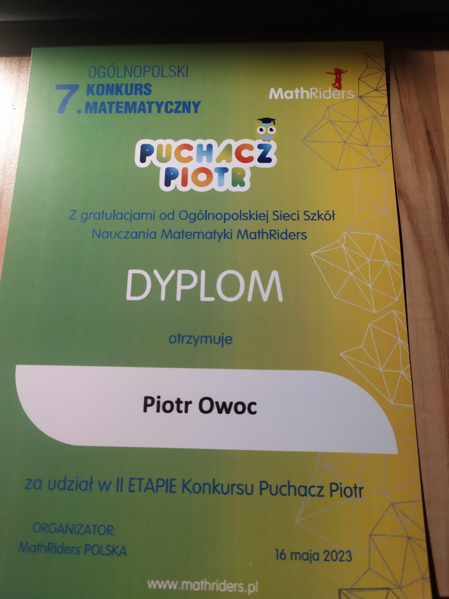 Ogólnopolski konkurs matematyczny dla klas 1-3 –Puchacz Piotr - Obrazek 3