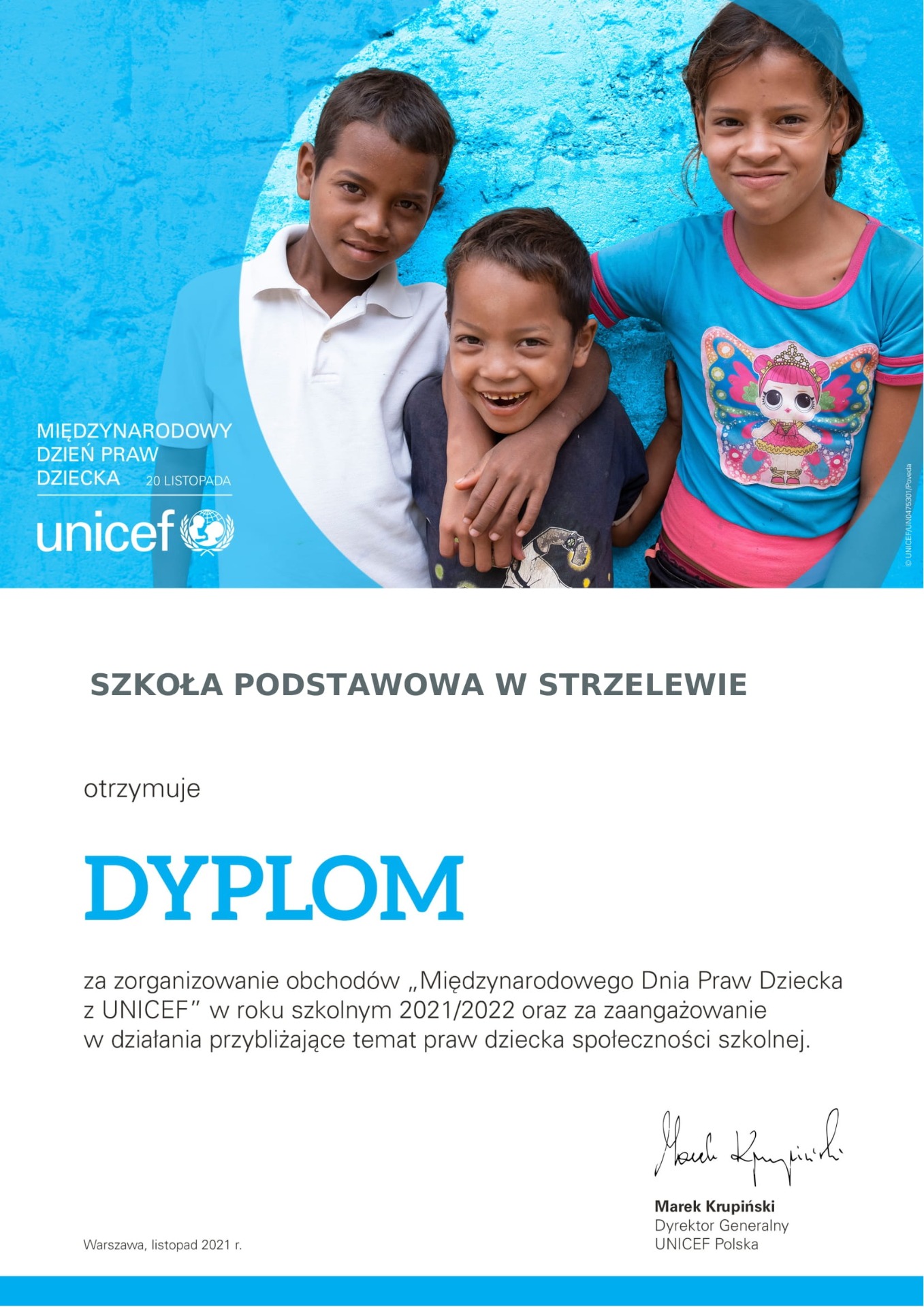 Raport z akcji Międzynarodowy Dzień Praw Dziecka z UNICEF 2021 - Obrazek 1