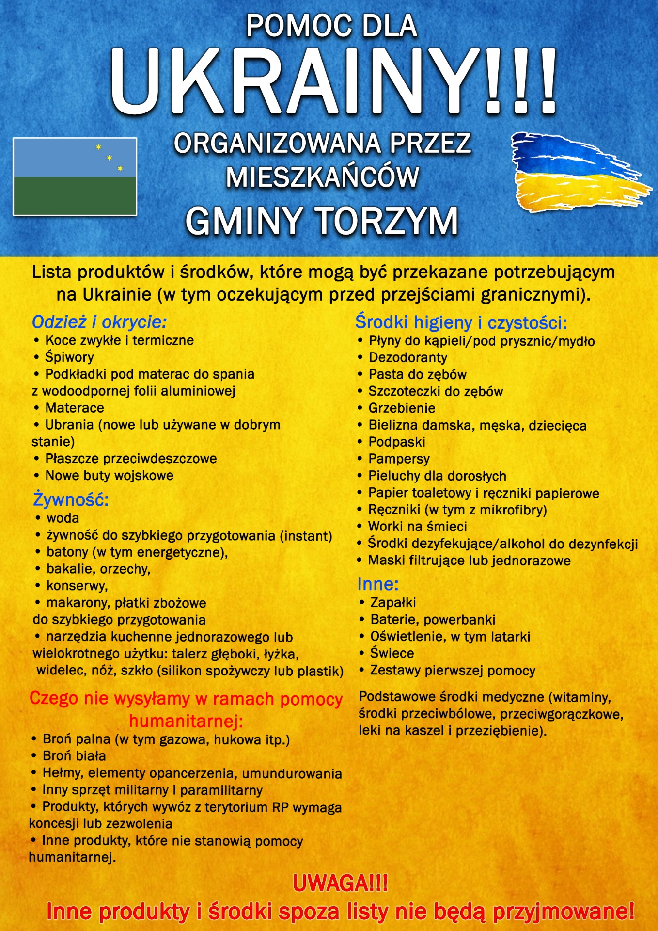 POMOC DLA UKRAINY ORGANIZOWANA PRZEZ MIESZKAŃCÓW GMINY TORZYM - Obrazek 2