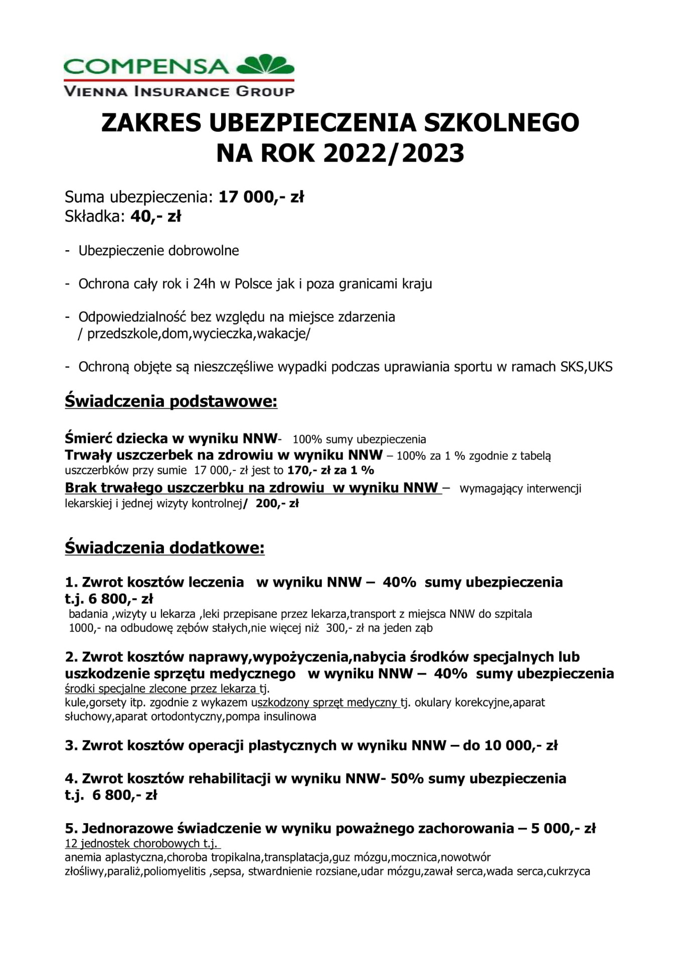 Zakres ubezpieczenia szkolnego na rok 2022/2023 - Obrazek 1