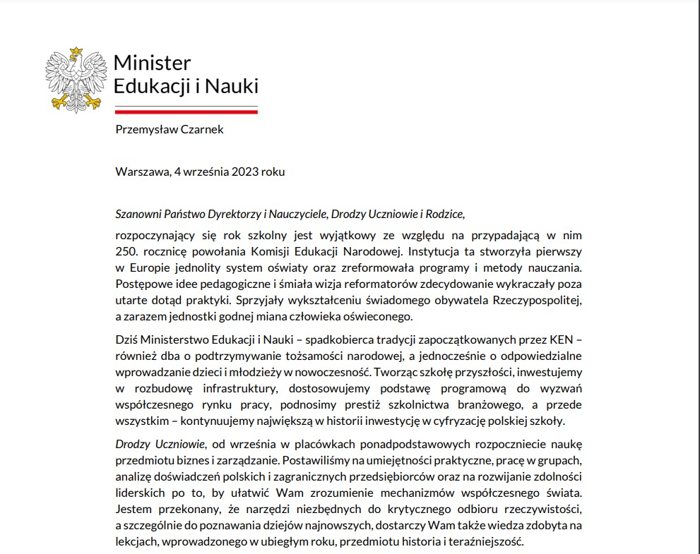 List Ministra Edukacji 2023/2024 cz.1