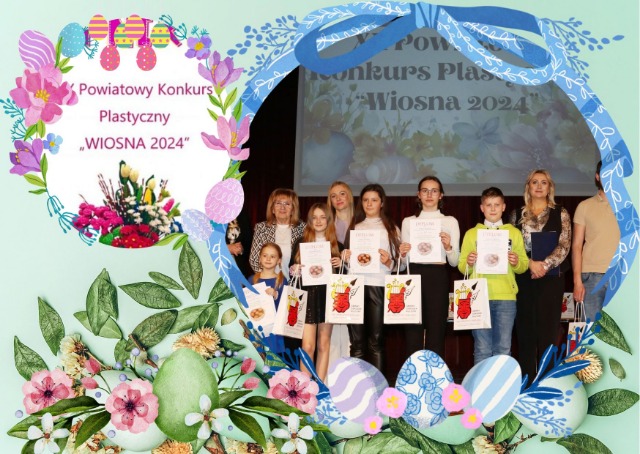 Szymon odbiera nagrodę za III miejsce w XX Powiatowym Konkursie Plastycznym „Wiosna 2024”