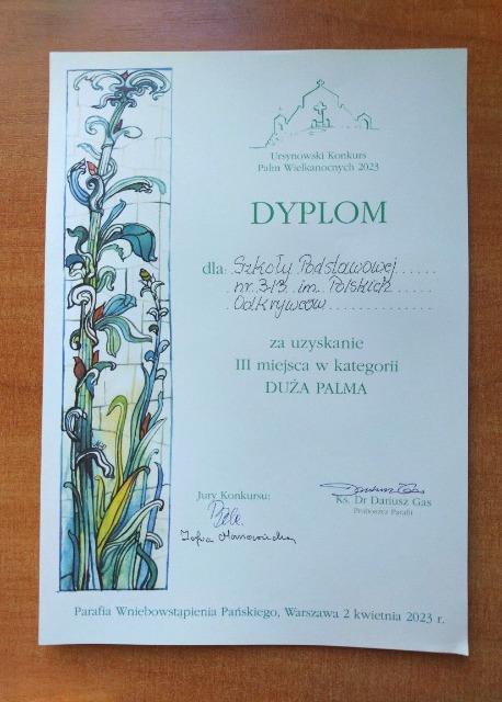 Ursynowski Konkurs Palm Wielkanocnych - Nagroda dla SP 313 - Obrazek 1