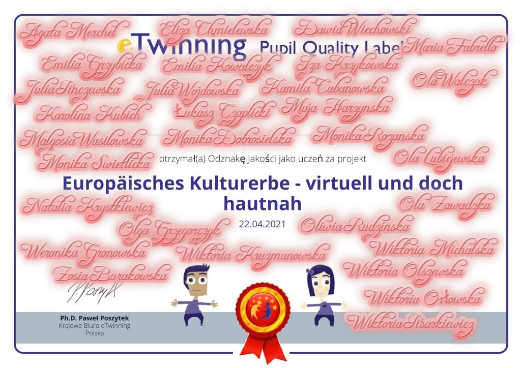 Krajowa Odznaka Jakości dla projektu eTwinning „Europäisches Kulturerbe – virtuell und doch hautnah” - Obrazek 2