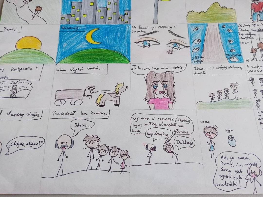 Uczniowie klasy 5 tworzą komiks do ballady A. Mickiewicza pt.„Powrót taty''. 👏👏👏 - Obrazek 3